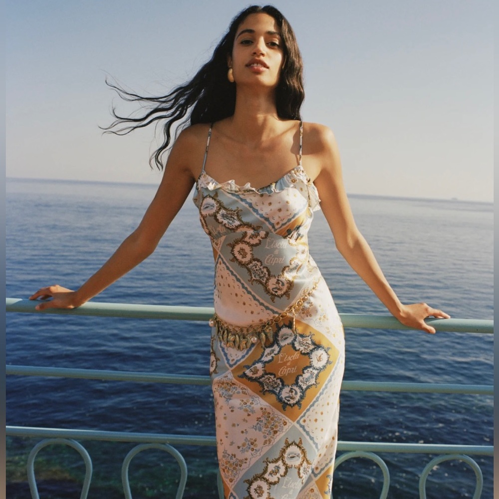 Reformation Aribella Silk Dress in L'Isola Di Capri